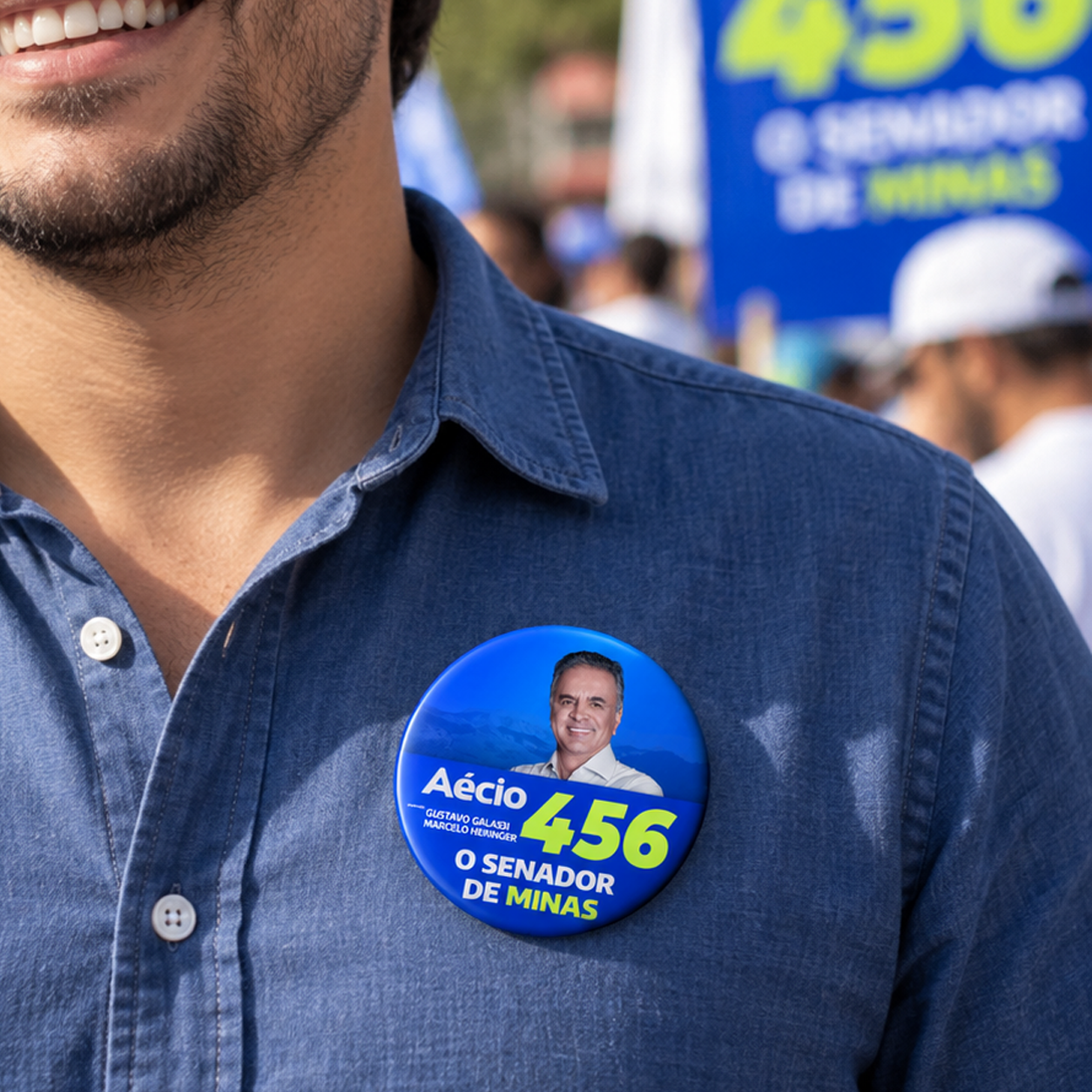 Bottom, adesivo circular da campanha Aécio Neves
